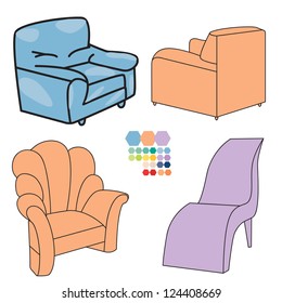 Armchair set for interior design, vector 8 EPS