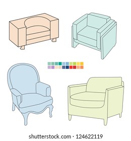 Armchair set for interior design, vector 10 EPS