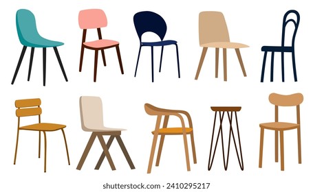 С cabellera y sillón. Sillas cómodas y de moda. Mobiliario para casa y sala de estar. Mobiliario suave, sofá de lujo. Elementos de doodle vectoriales dibujados a mano