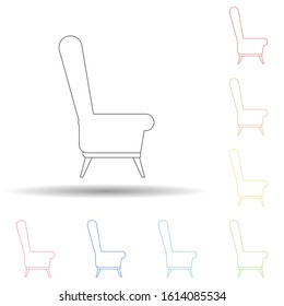 Armchair with side flat in multi color style icon. Simple thin line, outline vector of furniture icons for ui and ux, website or mobile application