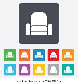 Armchair sign icon. Modern furniture symbol. Rounded squares 11 buttons. Vector