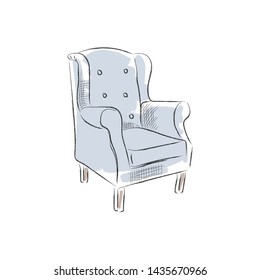 armchair in sketch style, vector isolated illustration