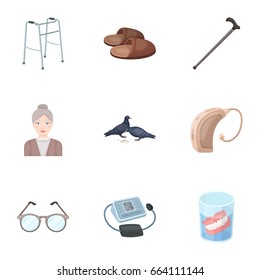 Armchair, slippers, tonometer and other attributes of old age.Old age set collection icons in cartoon style vector symbol stock illustration web.