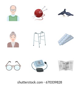 Armchair, slippers, tonometer and other attributes of old age.Old age set collection icons in cartoon style vector symbol stock illustration web.