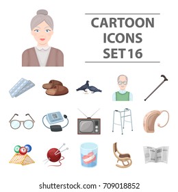 Armchair, slippers, tonometer and other attributes of old age.Old age set collection icons in cartoon style vector symbol stock illustration web.