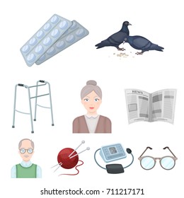 Armchair, slippers, tonometer and other attributes of old age.Old age set collection icons in cartoon style vector symbol stock illustration web.