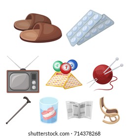 Armchair, slippers, tonometer and other attributes of old age.Old age set collection icons in cartoon style vector symbol stock illustration web.