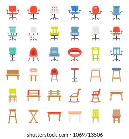 Armchair, sofa and bench, flat design icon