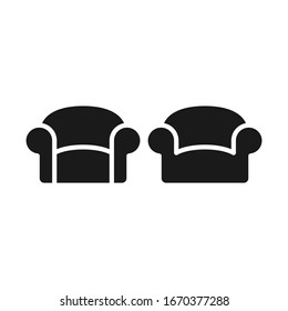 Armchair or sofa black isolated vector icon. Couch simple glyph symbol.