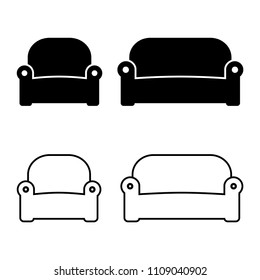 Armchair and sofa, flat and outline design. Vector illustration