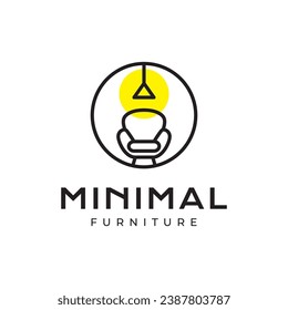 armchair sofa minimalist light lamp interior furniture circle rounded simple line style logo design vector icon illustration