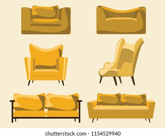 armchair and sofa set vector illustration 