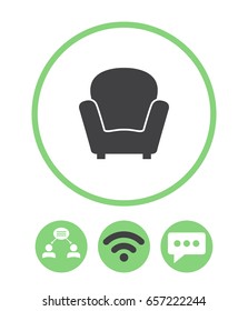 Armchair, teamwork, wireless and speech bubble vector icon.