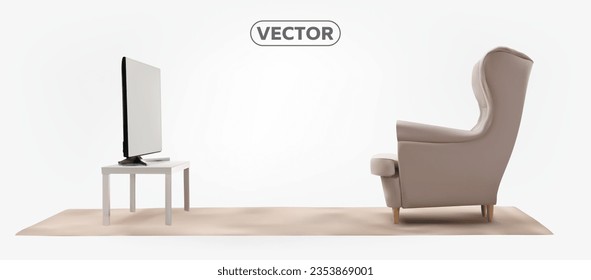 Armchair and TELE VISION isolated on a white background. VECTOR EPS