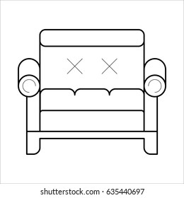 Armchair in thin line style. Vector barrel chair. Modern beautiful design elements for retro cozy interior. Isolated illustration on white background.