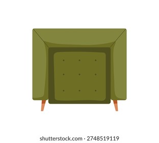 Armchair, top down view. Soft comfortable chair with upholstery. Modern cozy living room furniture from above, overhead. Retro style seat design. Flat vector illustration isolated on white background