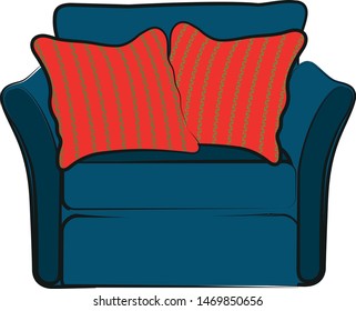 Armchair with two red pillows isolated on white background - Vector illustration