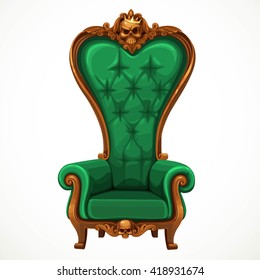 Armchair upholstered in green and high-backed baroque isolated on white background