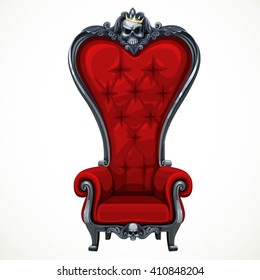 Armchair upholstered in red and high-backed baroque isolated on white background. Throne for the dark Lord or vampire