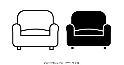 armchair vector icon set in black color.