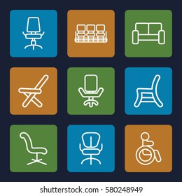 armchair vector icons. Set of 9 armchair outline icons such as disabled, chair, office chair, outdoor chair