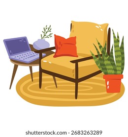 Ilustración vectorial de sillón. Diseño minimalista plano. Ilustración editable para el Web, móvil, impresión