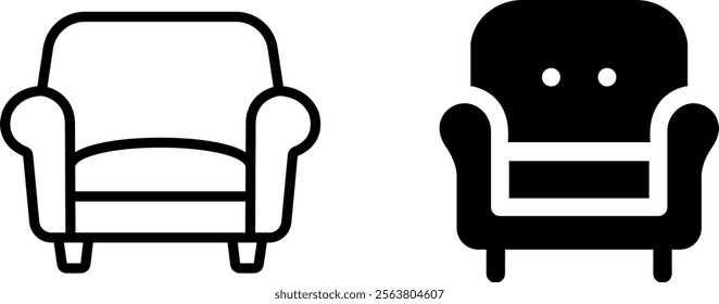 "Armchair Vector Line Icon Set – Furniture and Home Decor Symbols"