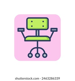 Armchair for workplace line icon. Adjustable stool, desktop chair with wheels outline sign. Home interior, furniture, sitting concept. Vector illustration for web design