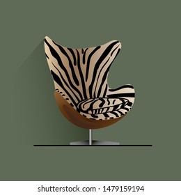 armchair with zebra pattern icon with shadow vector illustration eco
