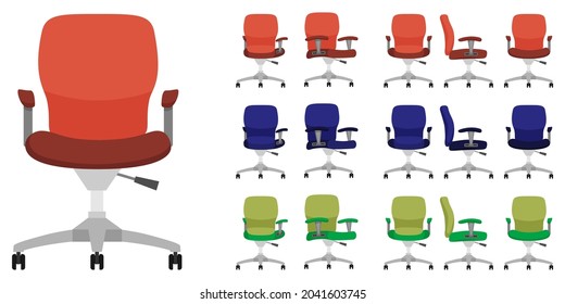 armchairs set with different poses isolated on white background