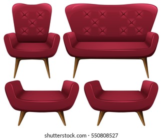 Armchairs and sofa in red illustration