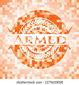 Armed abstract orange mosaic emblem