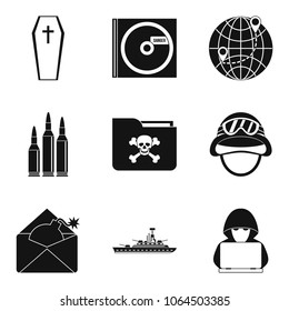 Armed action icons set. Simple set of 9 armed action vector icons for web isolated on white background
