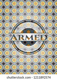 Armed arabesque emblem background. arabic decoration.