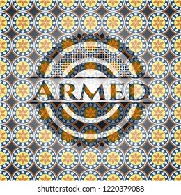 Armed arabesque style emblem. arabic decoration.
