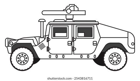 Armed armored vehicle Lines for coloring Coloring book on white background