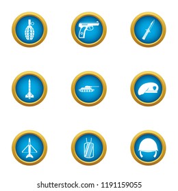Armed assaults icons set. Flat set of 9 armed assaults vector icons for web isolated on white background