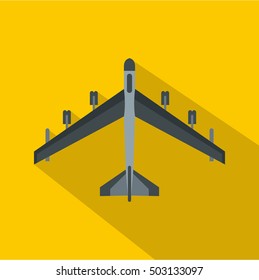Armed fighter jet icon. Flat illustration of armed fighter jet vector icon for web isolated on yellow background