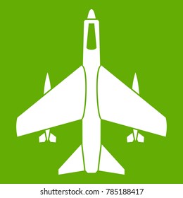 Armed fighter jet icon white isolated on green background. Vector illustration