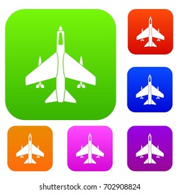 Armed fighter jet set icon in different colors isolated vector illustration. Premium collection