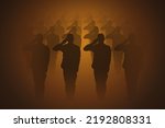 Armed forces. Brave soldiers salutes. Military units in dark brown fog