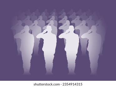 Armed forces. Brave soldiers salutes. Military units white silhouettes