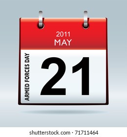 Armed forces day calendar icon on blue background and red top