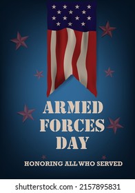 Armed Forces Day is celebrated in America. Remembering and honoring all who served. Armed Forces day backdrop with US waving flag vector illustration.