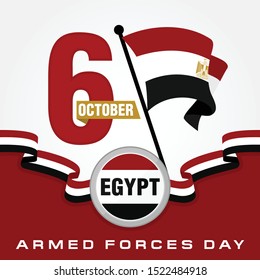 Armed Forces Day of Egypt. October 6, 1973. Victories Waving Egypt Flag. Vector 