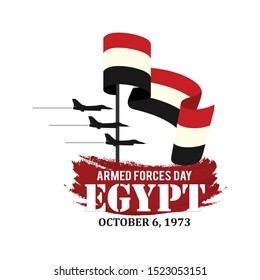 Armed Forces Day of Egypt. October 6, 1973. Victories Waving Egypt Flag. Vector 