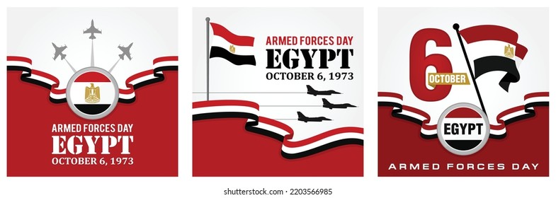 Armed Forces Day of Egypt. October 6, 1973. Victories Waving Egypt Flag. Vector Illustration.