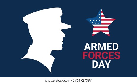 Armed Forces Day illustration with soldier silhouette and American flag star symbolizing honor, patriotism and military service, national tribute banner design