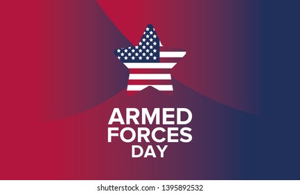 Armed Forces Day in May. Holiday celebrated annual in United States. Special tribute to the men and women of the Armed Forces. Poster, card, banner and background. Vector illustration