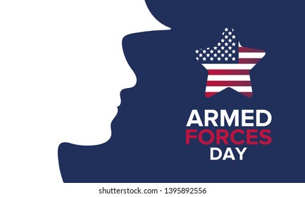 Armed Forces Day in May. Holiday celebrated annual in United States. Special tribute to the men and women of the Armed Forces. Poster, card, banner and background. Vector illustration